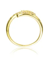 Genevive Sterling Silver Gold Plated Clear Cubic Zirconia Bypass Ring