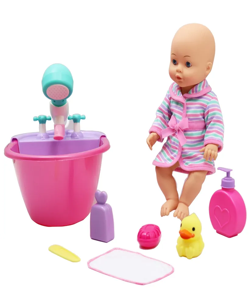 Dream Collection Bath Time Fun Set with Gi-Go Baby Doll Kids 8 Piece Playset, 14"