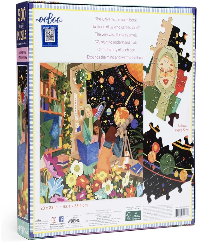 Eeboo Piece and Love Bookstore Astronomers 500 Piece Adult Square Jigsaw Puzzle