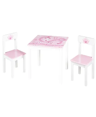 Roba-Kids Table Krone Wood Children's Princess Castle Unicorn Design Seating Group Chair 3 Piece Set