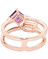 Amethyst (1/2 ct. t.w.), Morganite (1/2 ct. t.w.) & White Topaz (1/4 ct. t.w.) Double Row Ring in Gold-Plated Sterling Silver (Also in Garnet/Morganit