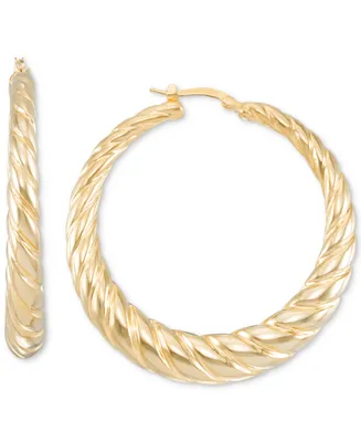Graduated Textured Medium Hoop Earrings 14k Gold-Plated Sterling Silver, 40mm