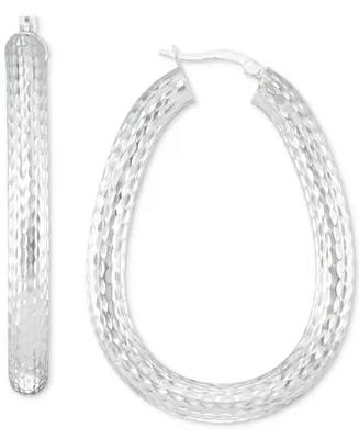 Textured Teardrop Hoop Earrings in 14k White Gold-Plated Sterling Silver