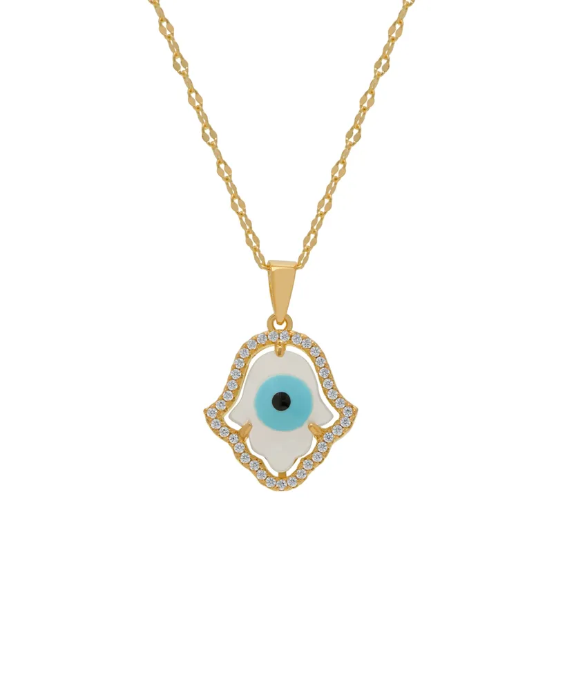 Macy's Mother of Pearl and Cubic Zirconia Hamsa Hand Pendant