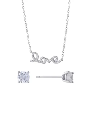 Gianni Bernini 2-Piece Cubic Zirconia Love Frontal Necklace and Stud Earrings Set (1.31 ct. t.w.) in Sterling Silver