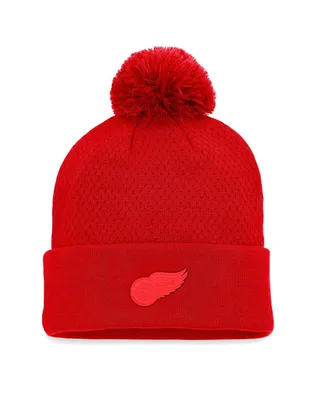 Women's Fanatics Red Detroit Red Wings Authentic Pro Road Cuffed Knit Hat with Pom