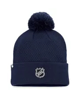 Women's Fanatics Navy Columbus Blue Jackets Authentic Pro Road Cuffed Knit Hat with Pom