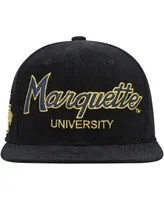 Big Boys Mitchell & Ness Black Marquette Golden Eagles Corduroy Script Snapback Hat