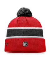 Men's Fanatics Red, Black Chicago Blackhawks Breakaway Cuffed Knit Hat with Pom