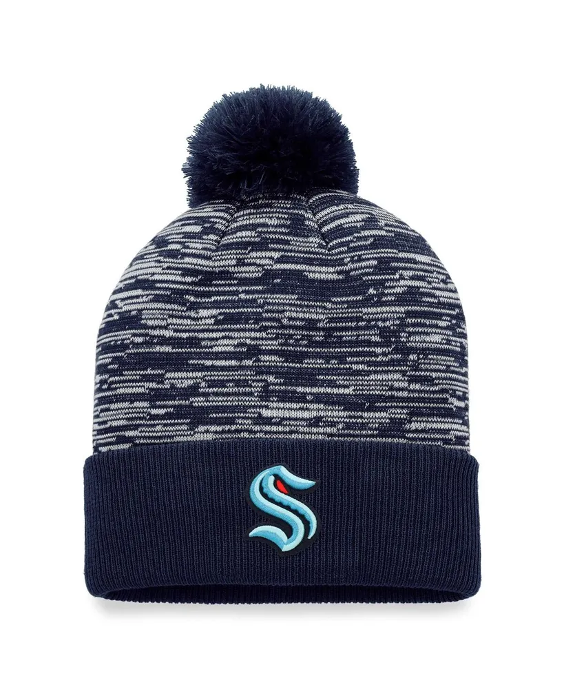 Men's Fanatics Navy Seattle Kraken Defender Cuffed Knit Hat with Pom