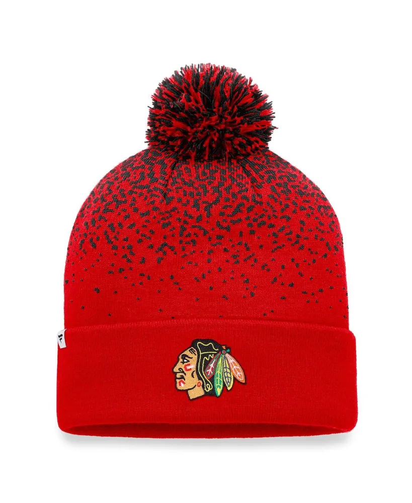 Men's Fanatics Red Chicago Blackhawks Iconic Gradient Cuffed Knit Hat with Pom