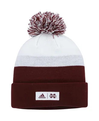 Men's adidas Maroon and White Mississippi State Bulldogs Colorblock Cuffed Knit Hat with Pom
