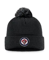 Men's Fanatics Black Winnipeg Jets Core Primary Logo Cuffed Knit Hat with Pom