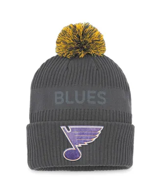 Men's Fanatics Charcoal St. Louis Blues Authentic Pro Home Ice Cuffed Knit Hat with Pom