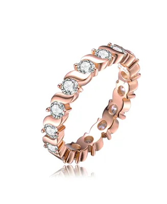 Genevive Sterling Silver with Rose Gold Plated Clear Cubic Zirconia Band Ring