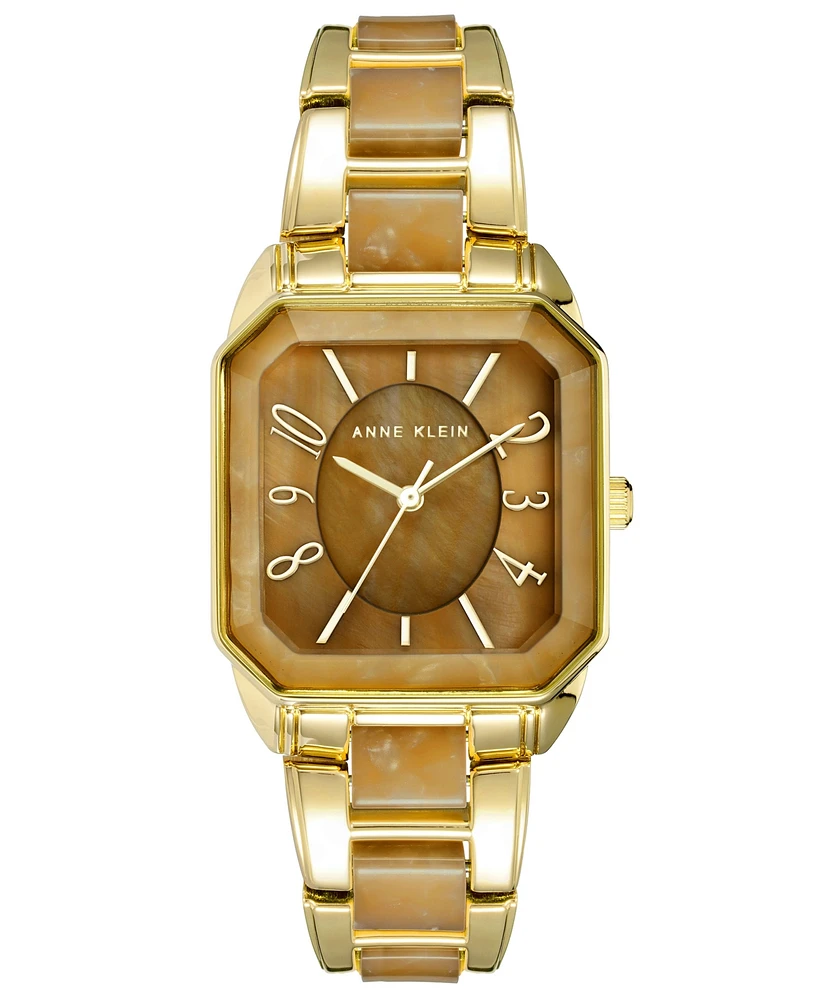 Anne Klein Women's Square Gold-Tone Alloy with Brown Plastic Bracelet Watch 38mm