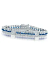 Genevive Sterling Silver Clear and Blue Cubic Zirocnia Stripe Bracelet