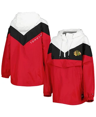 Women's Tommy Hilfiger Black, Red Chicago Blackhawks Staci Half-Zip Windbreaker Jacket