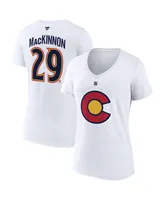 Women's Fanatics Nathan MacKinnon White Colorado Avalanche Special Edition 2.0 Name and Number V-Neck T-shirt