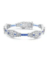 Genevive Sterling Silver Clear and Blue Cubic Zirconia Oval Link Bracelet