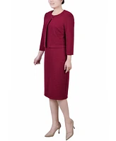 Ny Collection Petite Textured 3/4 Sleeve Two Piece Dress Set