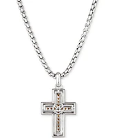 Le Vian Chocolatier Men's Chocolate Diamond Cross 22" Pendant Necklace (1/3 ct. t.w.) in Sterling Silver & 14k Rose Gold-Plate