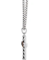 Le Vian Chocolatier Men's Chocolate Diamond Textured Cross 22" Pendant Necklace (1/8 ct. t.w.) in Sterling Silver & 14k Rose Gold-Plate