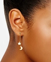 Polished Star & Moon Chain Drop Earrings in 10k Gold