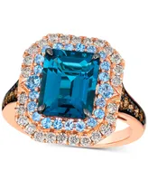 Le Vian Deep Sea Blue Topaz (3-1/2 ct. t.w.), Blue Topaz (1/4 ct. t.w.) & Diamond (7/8 ct. t.w.) Ring in 14k Rose Gold