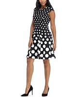 London Times Petite Polka-Dot Fit & Flare Dress