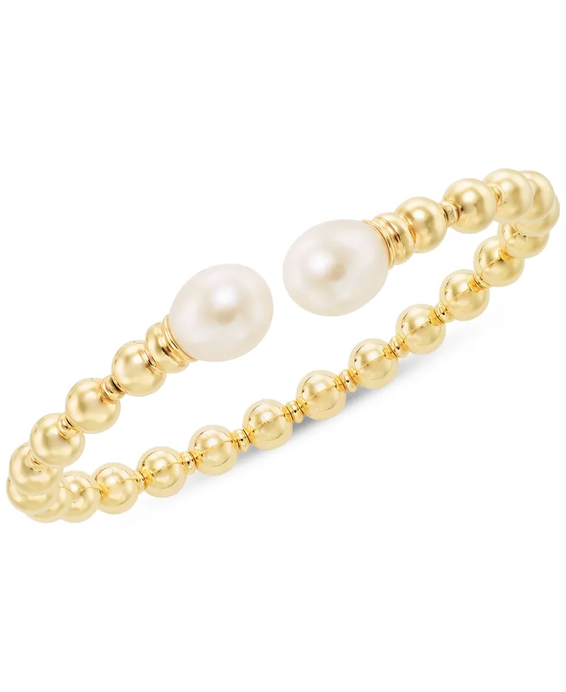 Cultured Freshwater Pearl (9-1/2 x 10-1/2mm) Beaded Cuff Bangle Bracelet