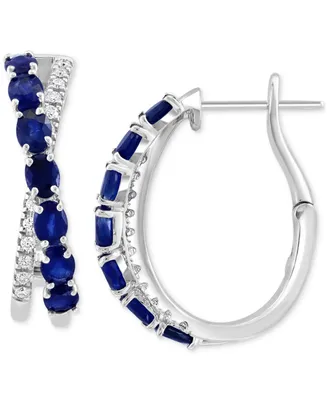Effy Sapphire (3-1/3 ct. t.w.) & Diamond (1/4 ct. t.w.) Crossover Hoop Earrings in 14k White Gold