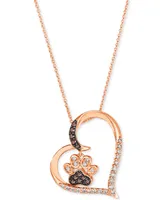 Le Vian Nude Diamond (1/4 ct. t.w.) & Chocolate Diamond (1/10 ct. t.w.) Paw Print Heart Pendant Necklace in 14k Rose Gold, 18" + 2" extender