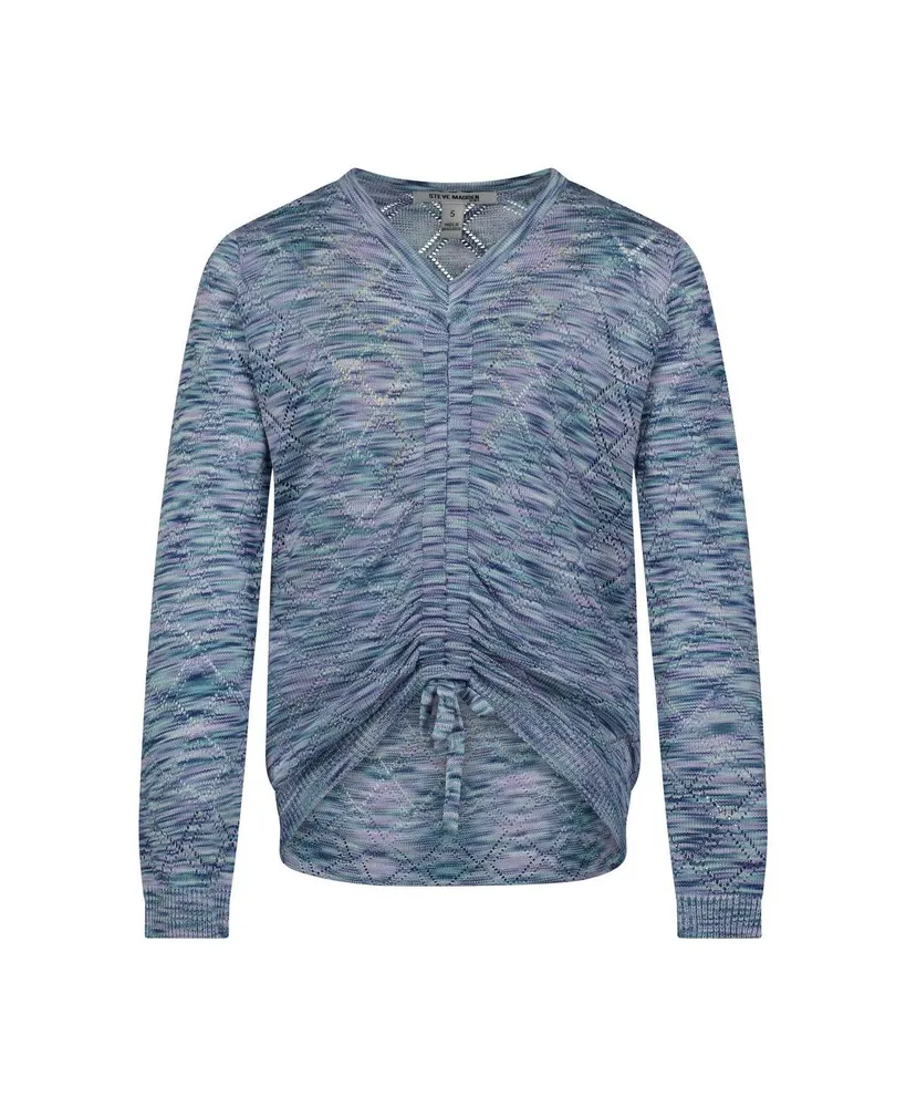 Steve Madden Girls Space Dye V-Neck Cinch Front Pullover Sweater