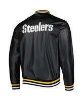 Men's The Wild Collective Black Pittsburgh Steelers Metallic Bomber Full-Snap Jacket