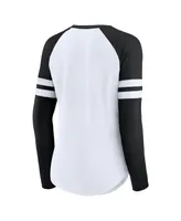 Women's Fanatics White Las Vegas Raiders Plus True to Form Lace-Up V-Neck Raglan Long Sleeve T-shirt