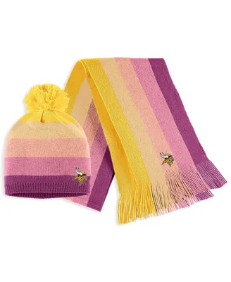 Women's Wear by Erin Andrews Gold Minnesota Vikings Ombre Pom Knit Hat and Scarf Set