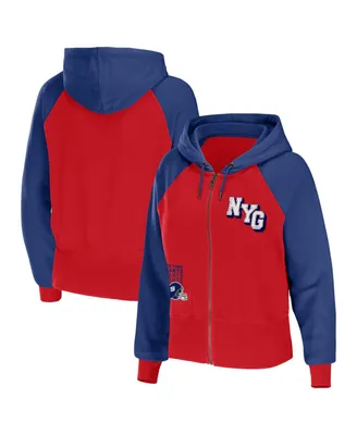 Women's Wear by Erin Andrews Red New York Giants Colorblock Full-Zip Hoodie