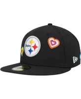 Men's New Era Black Pittsburgh Steelers Chain Stitch Heart 59FIFTY Fitted Hat