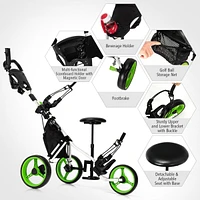 Costway Folding 3 Wheels Golf Push Cart W/Seat Scoreboard Adjustable Handle
