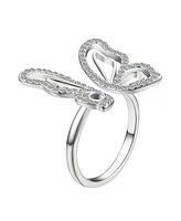 Unwritten Crystal Open Butterfly Ring Silver Plate or Gold Flash