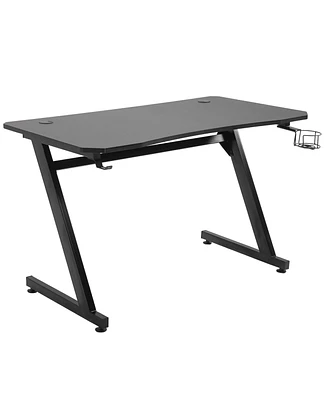 Homcom Gaming Desk Computer Table with Cup Holder, Headphone Hook, Cable Hole
