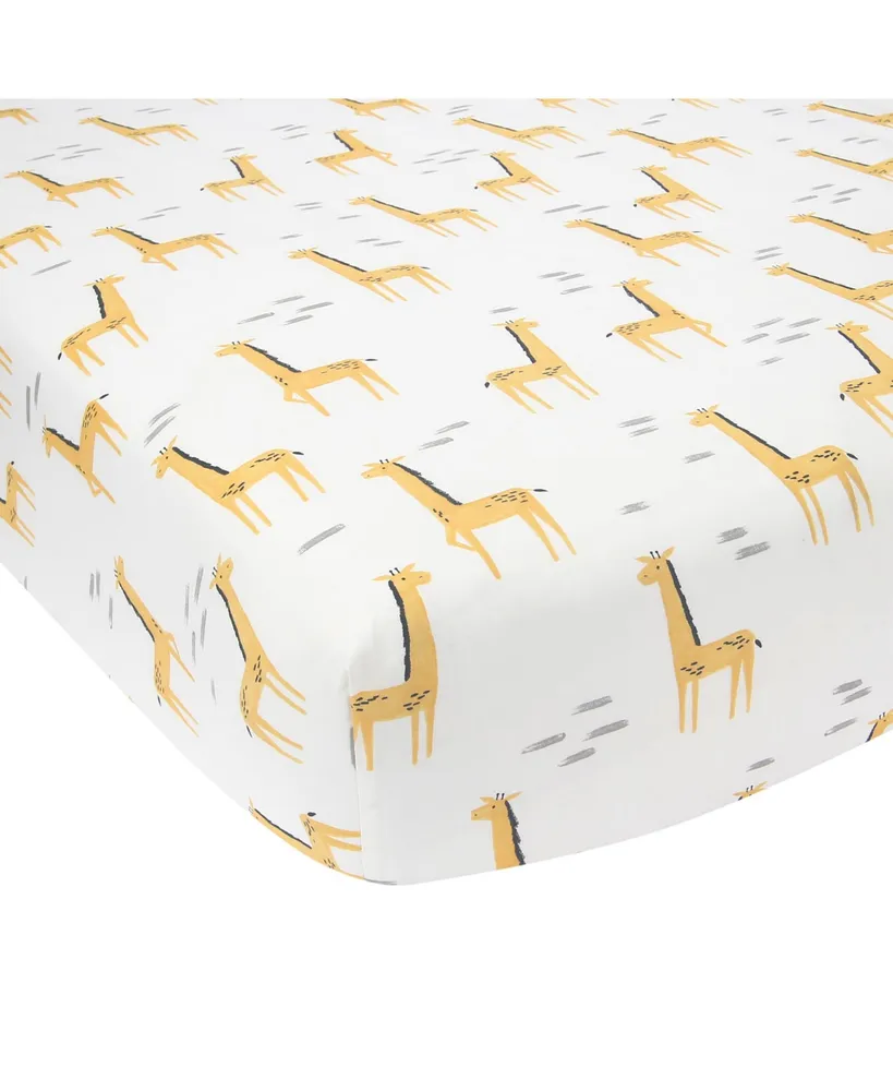 Lambs & Ivy Signature Giraffe Organic Cotton Fitted Crib Sheet - White/Yellow