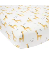 Lambs & Ivy Signature Giraffe Organic Cotton Fitted Crib Sheet - White/Yellow