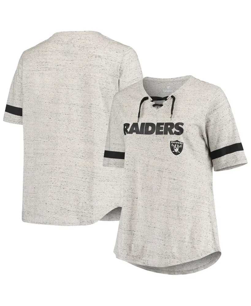 Women's Heathered Gray Las Vegas Raiders Plus Lace-Up V-Neck T-shirt