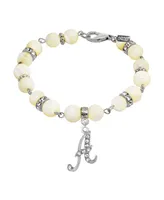 2028 Silver Tone Cultured Mother of Pearl Crystal Initial Clasp Bracelet