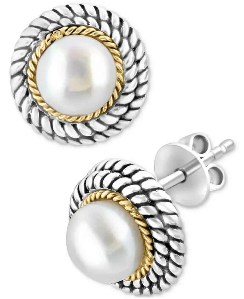 Effy Freshwater Pearl (7mm) Stud Earrings in Sterling Silver & 18k Gold-Plate