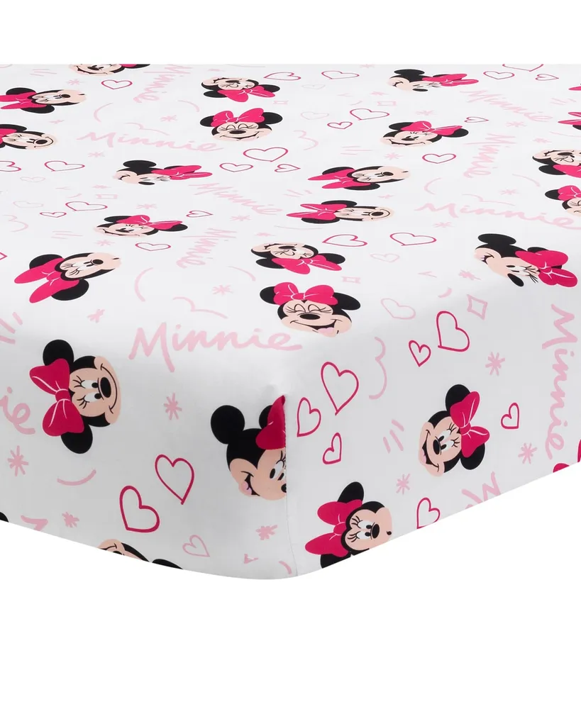 Lambs & Ivy Disney Baby Minnie Mouse Love White/Pink Heart Fitted Crib Sheet