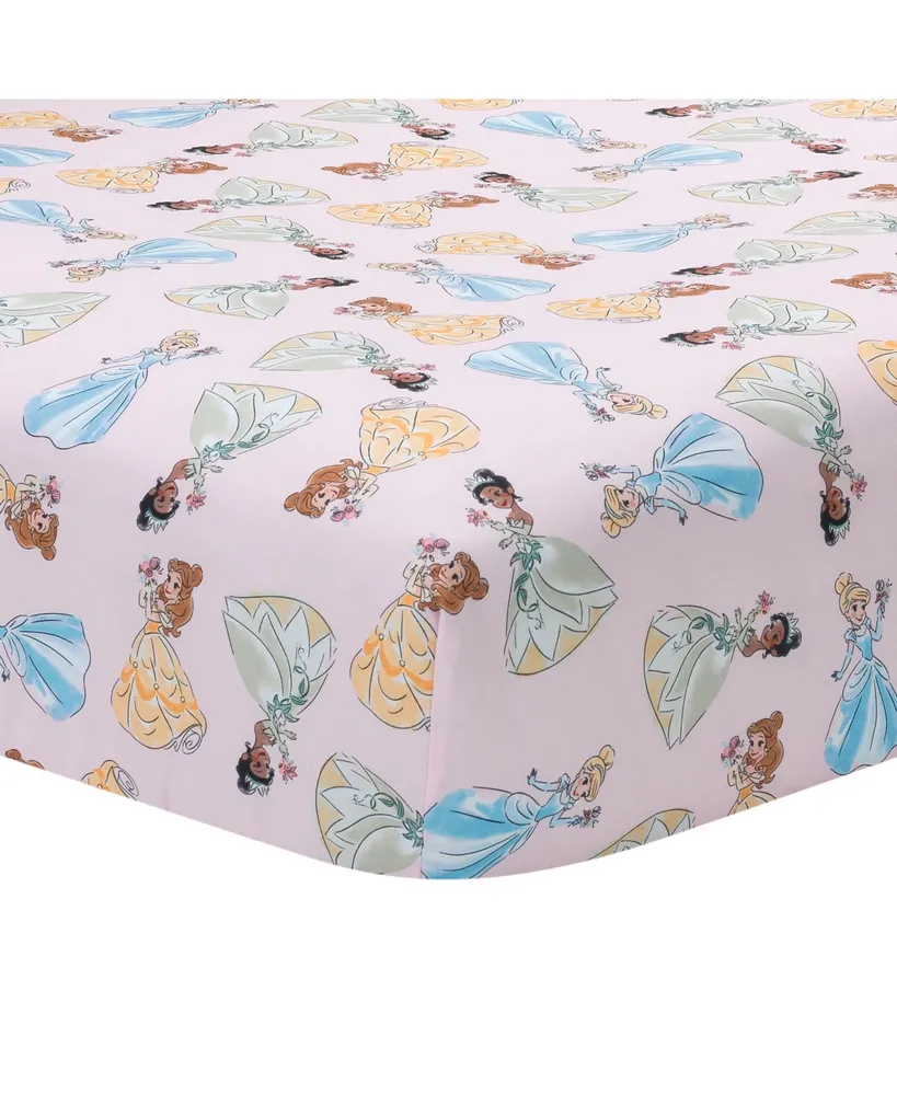 Lambs & Ivy Disney Princesses Pink Fitted Crib Sheet - Belle/Tiana/Cinderella