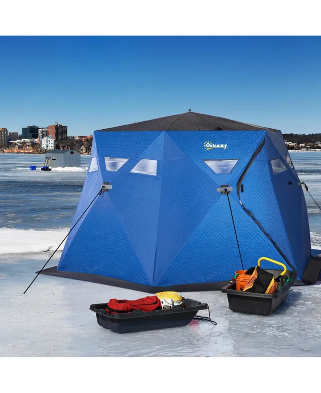 Outsunny 4 Person Insulated Ice Fishing Shelter 360-Degree View, Pop-Up  Portable Ice Fishing Tent with Carry Bag, Two Doors and Anchors for  Low-Temp